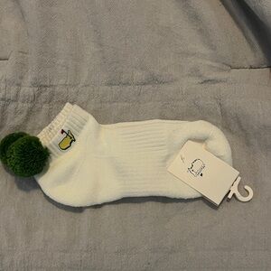 Masters White Ankle Socks with Green Pom Poms